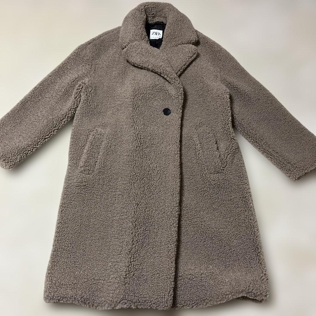 美品✨ZARA テディベア ボア チェスターコート 女優襟 ブラウン L