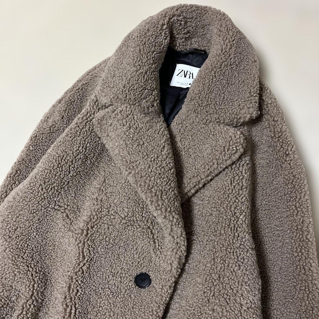 美品✨ZARA テディベア ボア チェスターコート 女優襟 ブラウン L