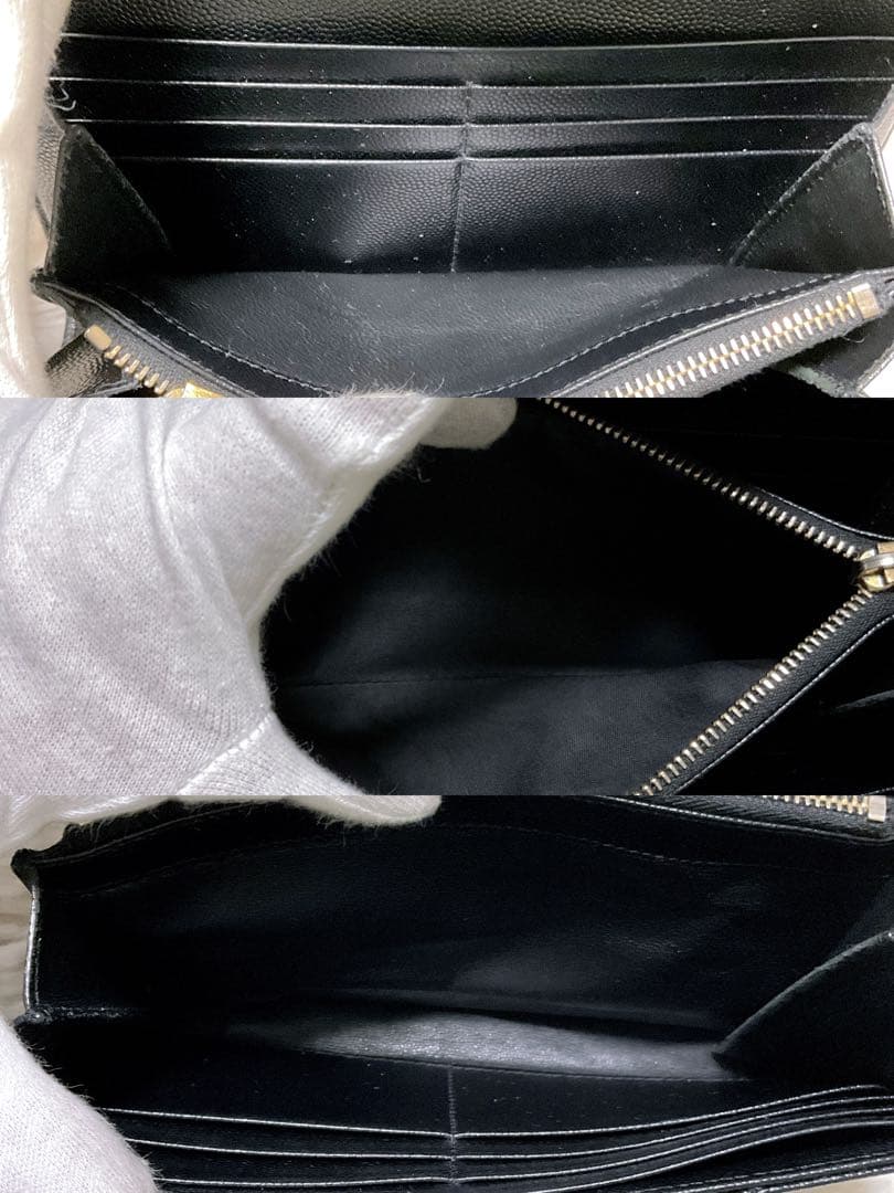 ♡美品♡イヴサンローラン 長財布 レザー Vステッチ キルティング カサンドラ黒