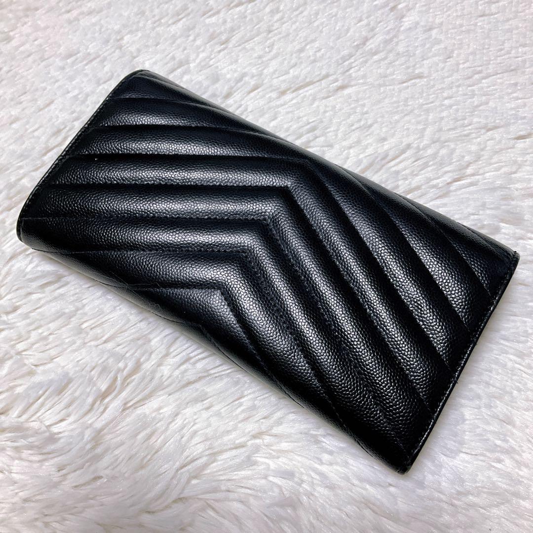 ♡美品♡イヴサンローラン 長財布 レザー Vステッチ キルティング カサンドラ黒