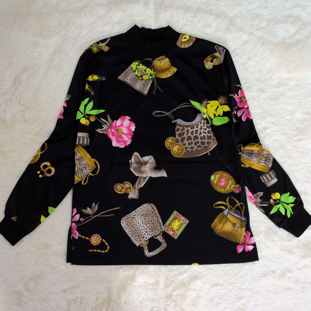 レオナールスポーツ 花柄 バッグ ジュエリー長袖Tシャツ ハイネック Мサイズ