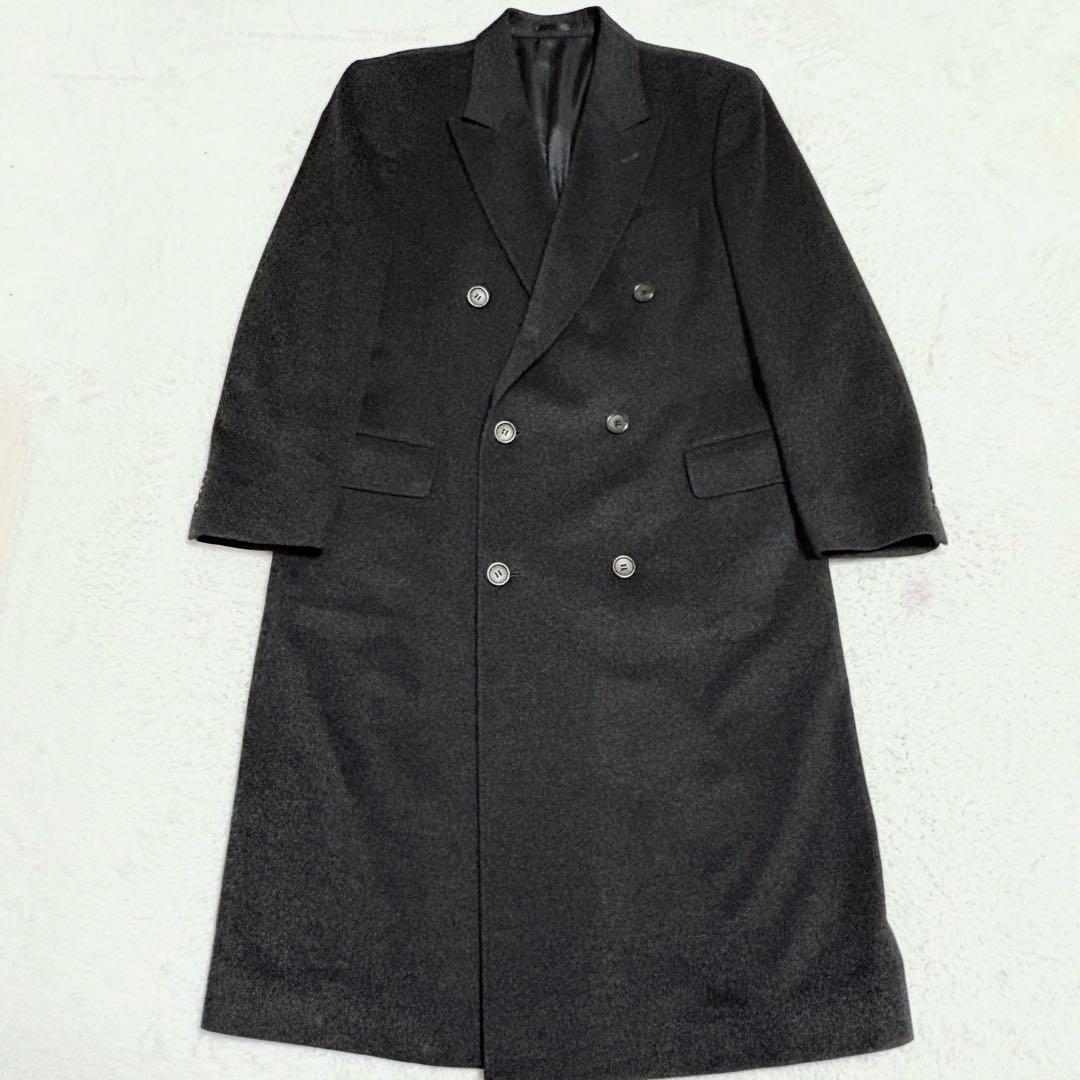 ゆ*い様 美品✨ピュアカシミヤ　ロングチェスターコートチャコールグレー　ダブル