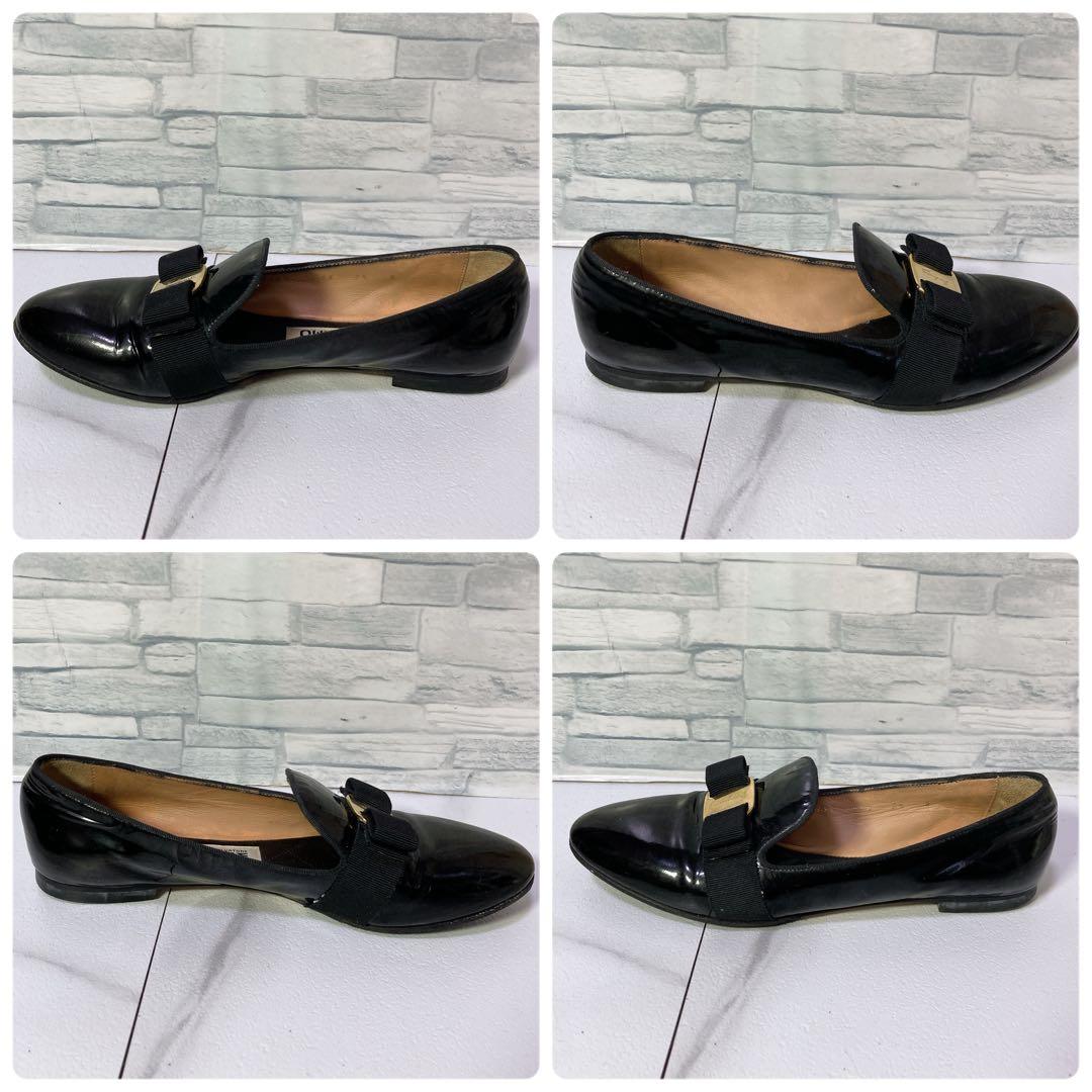 サルヴァトーレフェラガモ ヴァラリボン フラットシューズ スコッティ 黒 25