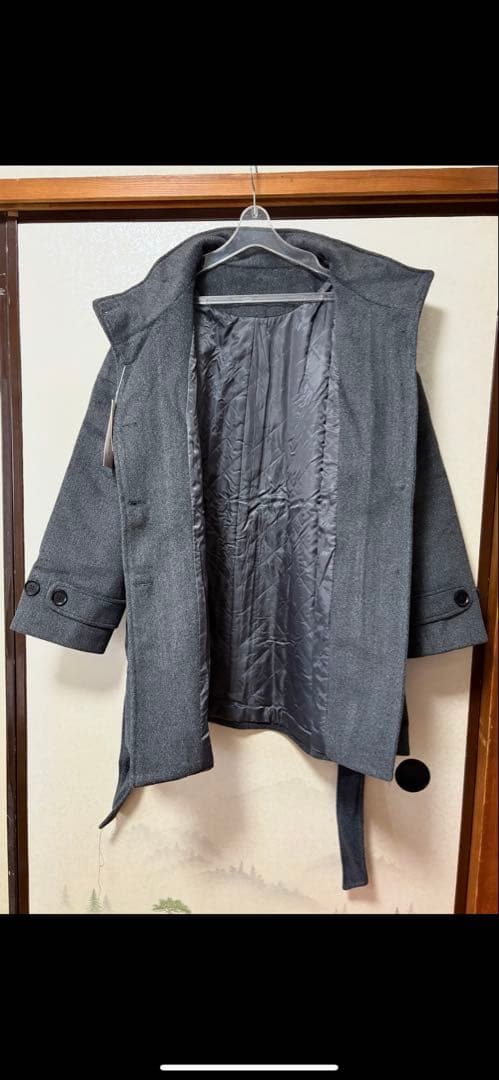 グレー ウール混合 ロングコート