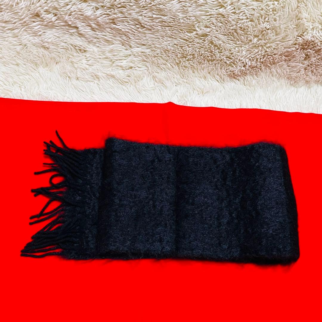 【美品】LOEWE ロエベ モヘア アナグラム レザーパッチ ストール ブラック