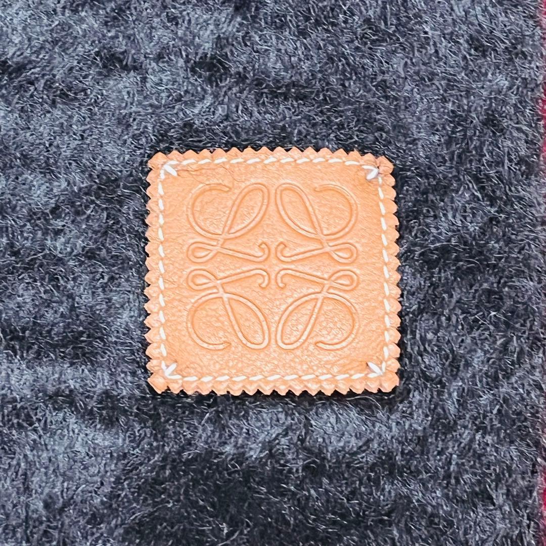 【美品】LOEWE ロエベ モヘア アナグラム レザーパッチ ストール ブラック