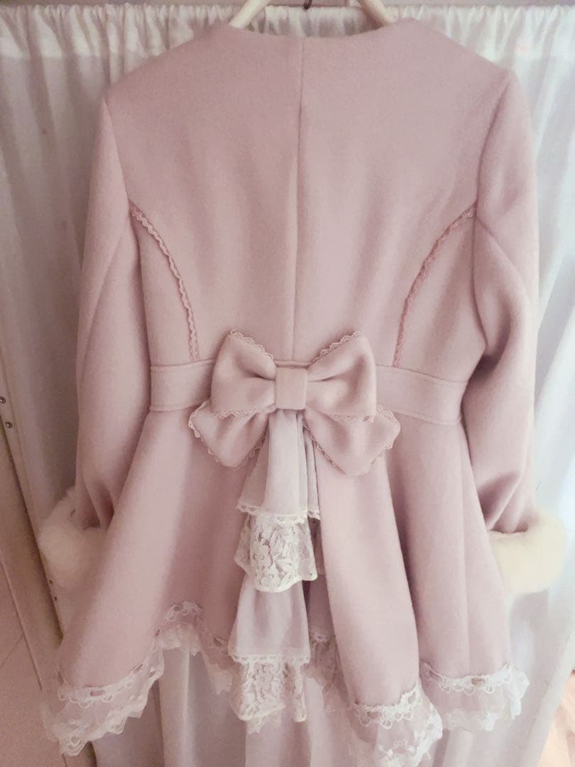 バックティアードリボンコート ピンク