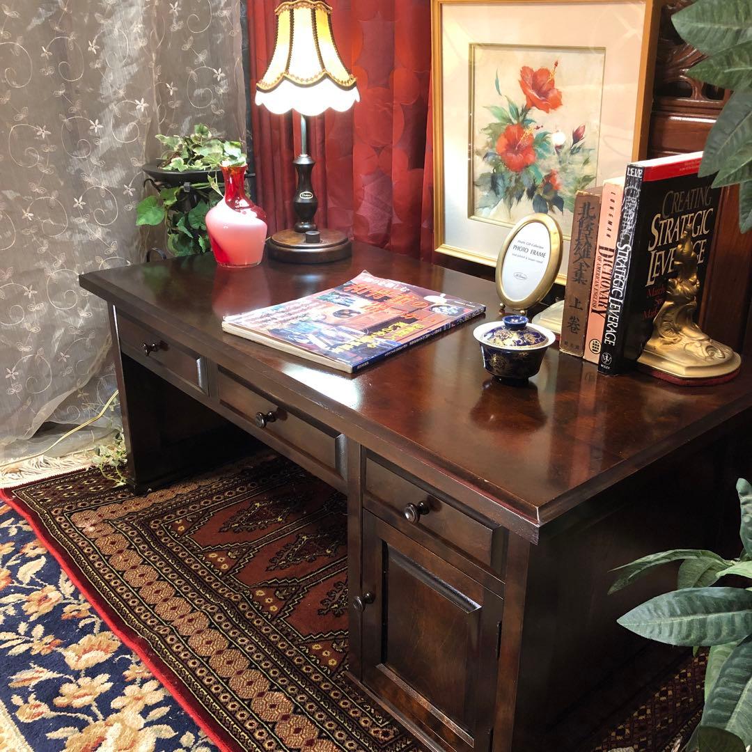 国産アンティーク　北海道民芸　書斎　 樺ザクラ無垢材 座机　文机　帳場机