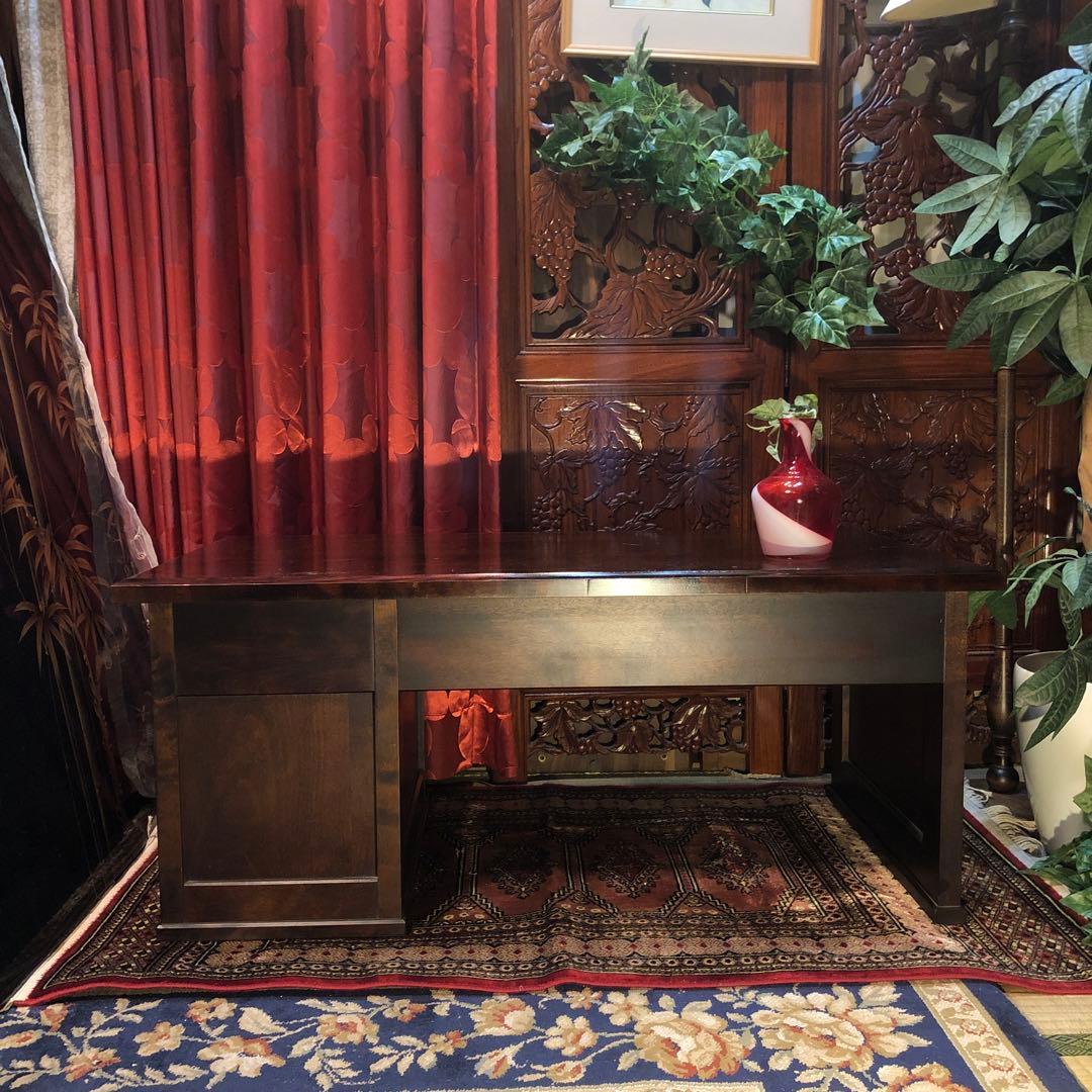 国産アンティーク　北海道民芸　書斎　 樺ザクラ無垢材 座机　文机　帳場机