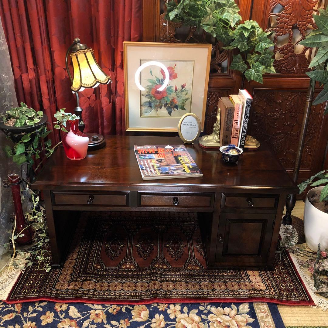 国産アンティーク　北海道民芸　書斎　 樺ザクラ無垢材 座机　文机　帳場机