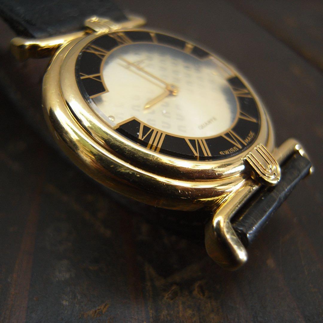 ungaro paris ウンガロ スイス製 クォーツ 腕時計 黒金