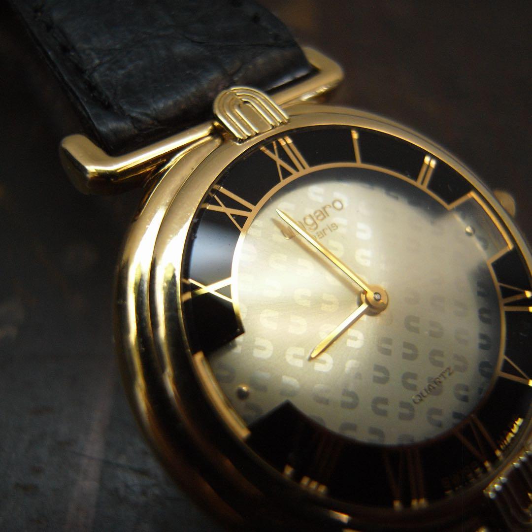 ungaro paris ウンガロ スイス製 クォーツ 腕時計 黒金