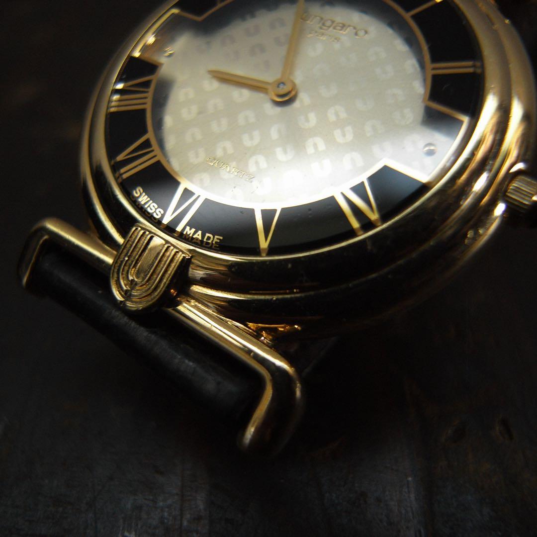 ungaro paris ウンガロ スイス製 クォーツ 腕時計 黒金