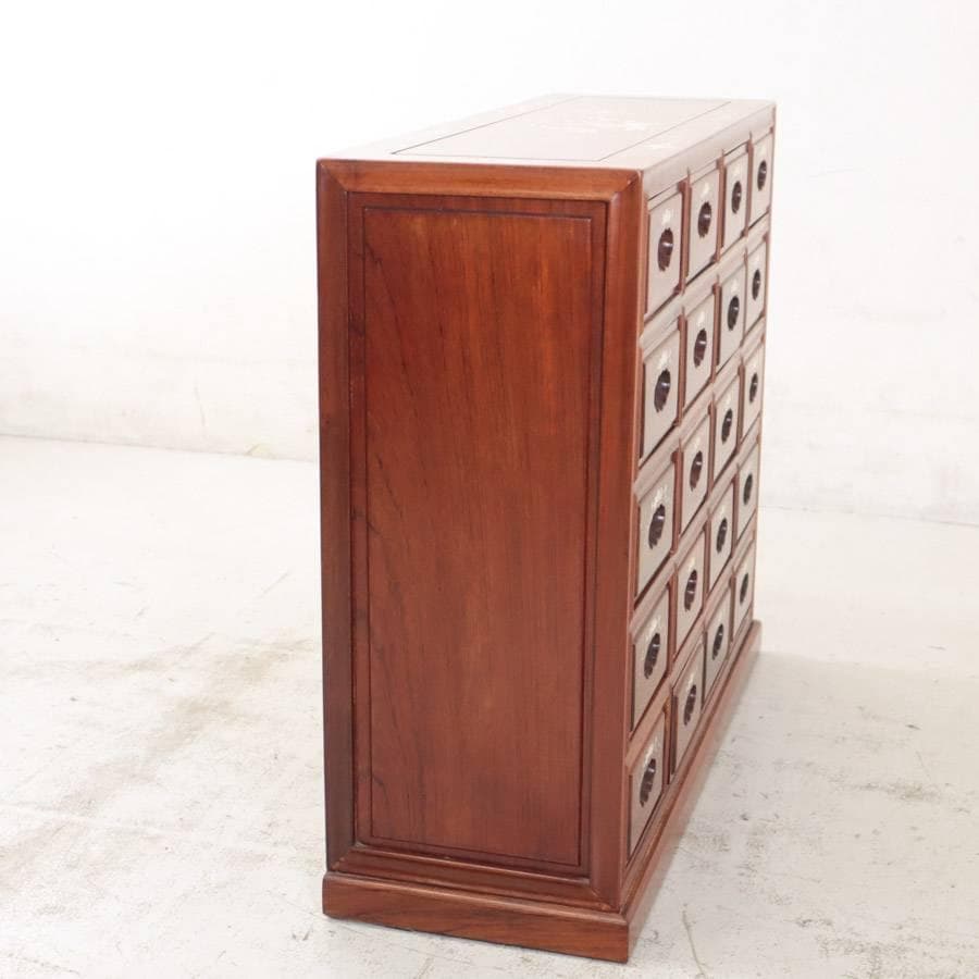 高級銘木 唐木 花梨無垢 螺鈿細工 チェスト 20杯 小引き出し 小箪笥 薬箪笥