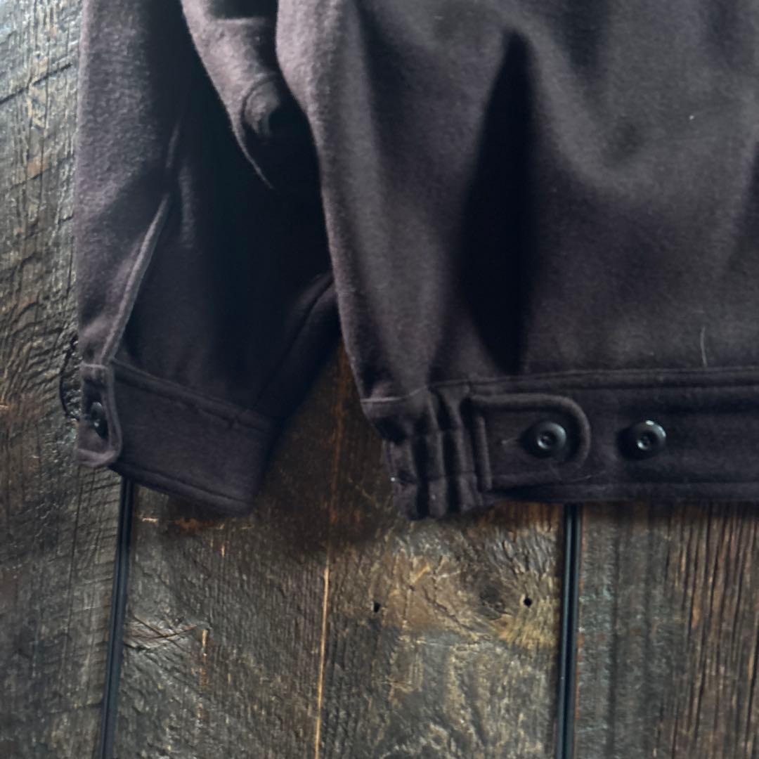 古着　メルトンウール　ボンバージャケット　焦茶　L 太アーム　短丈ジャケット