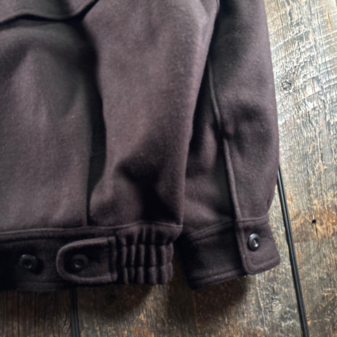 古着　メルトンウール　ボンバージャケット　焦茶　L 太アーム　短丈ジャケット