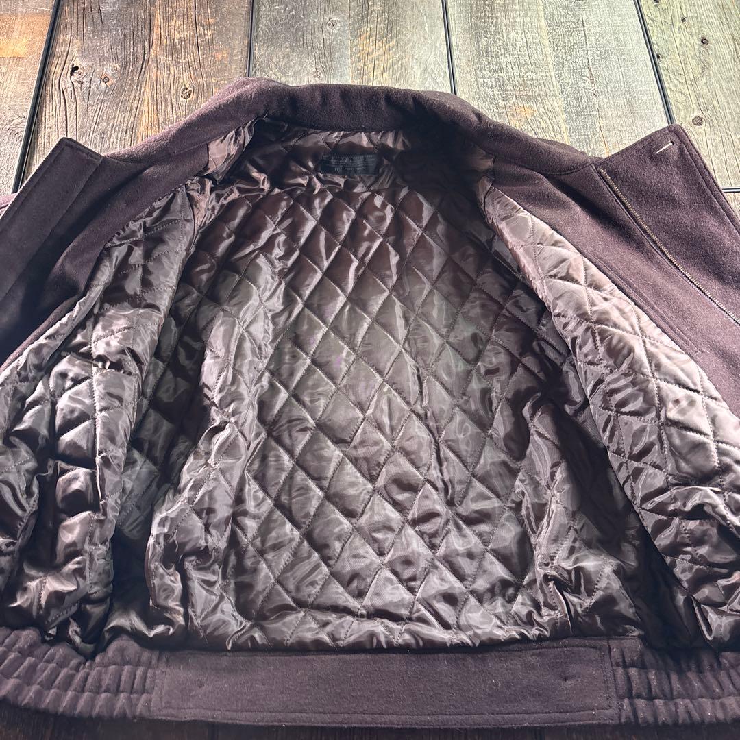 古着　メルトンウール　ボンバージャケット　焦茶　L 太アーム　短丈ジャケット