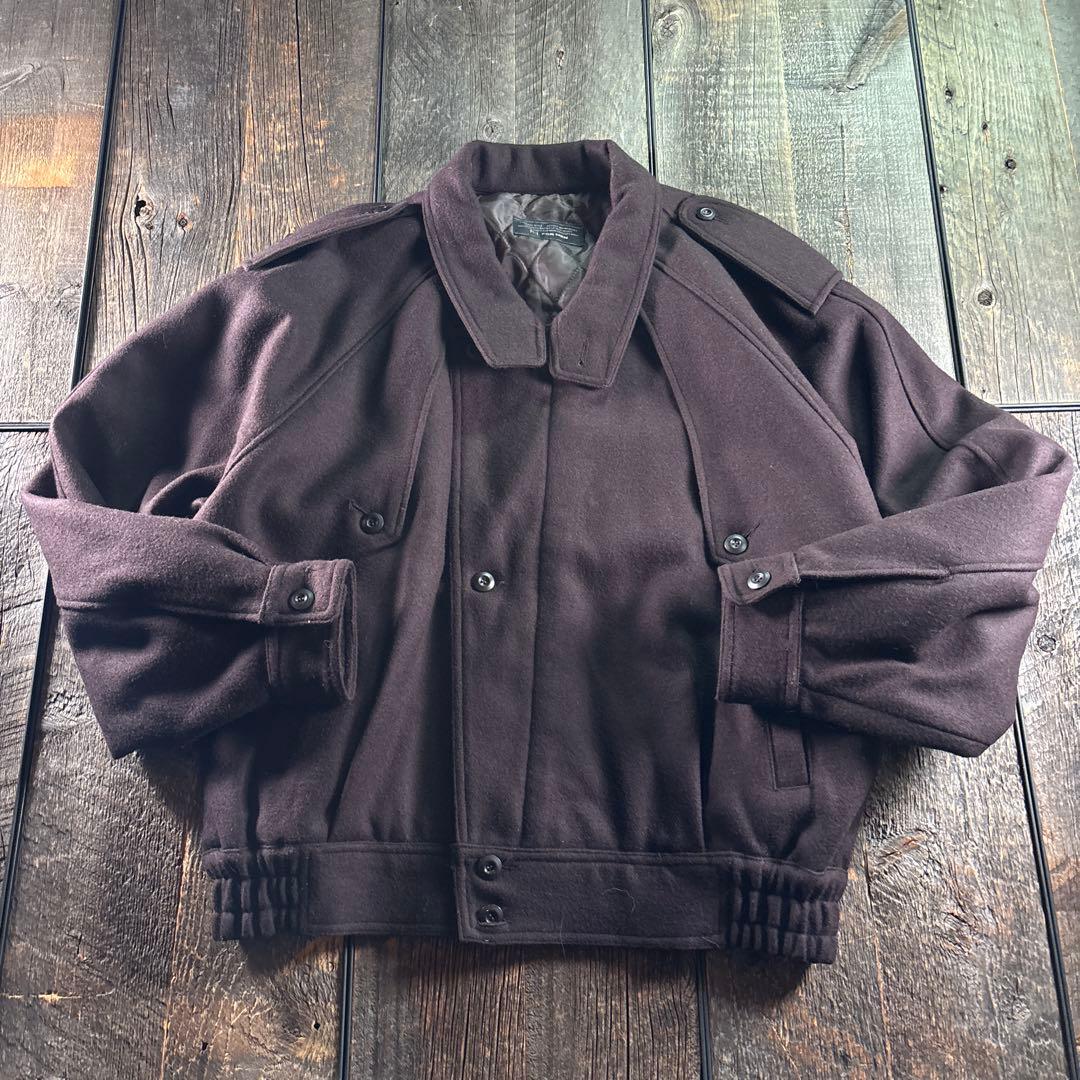 古着　メルトンウール　ボンバージャケット　焦茶　L 太アーム　短丈ジャケット