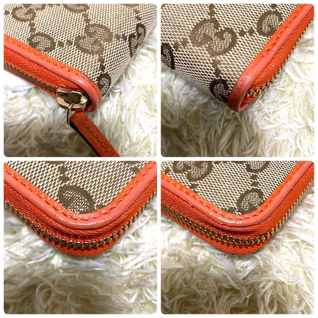 美品✨ GUCCI グッチ 長財布 GGキャンバス ラウンドファスナー オレンジ
