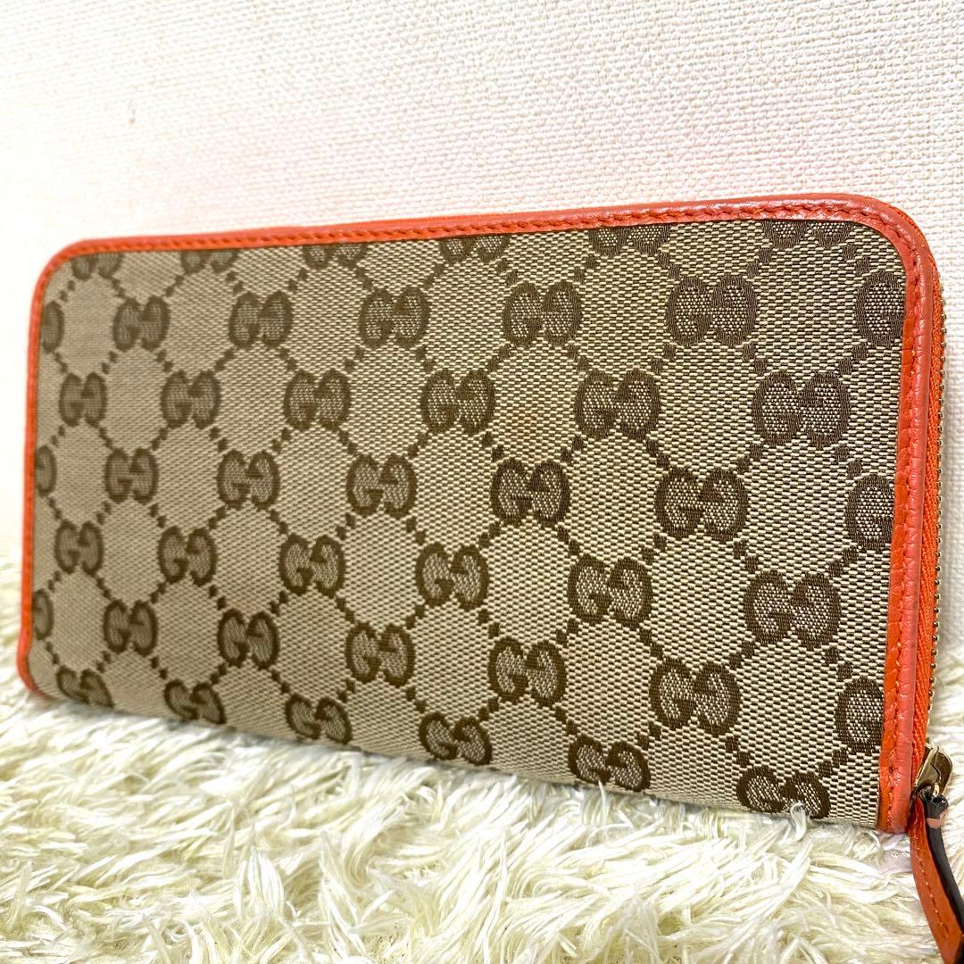 美品✨ GUCCI グッチ 長財布 GGキャンバス ラウンドファスナー オレンジ