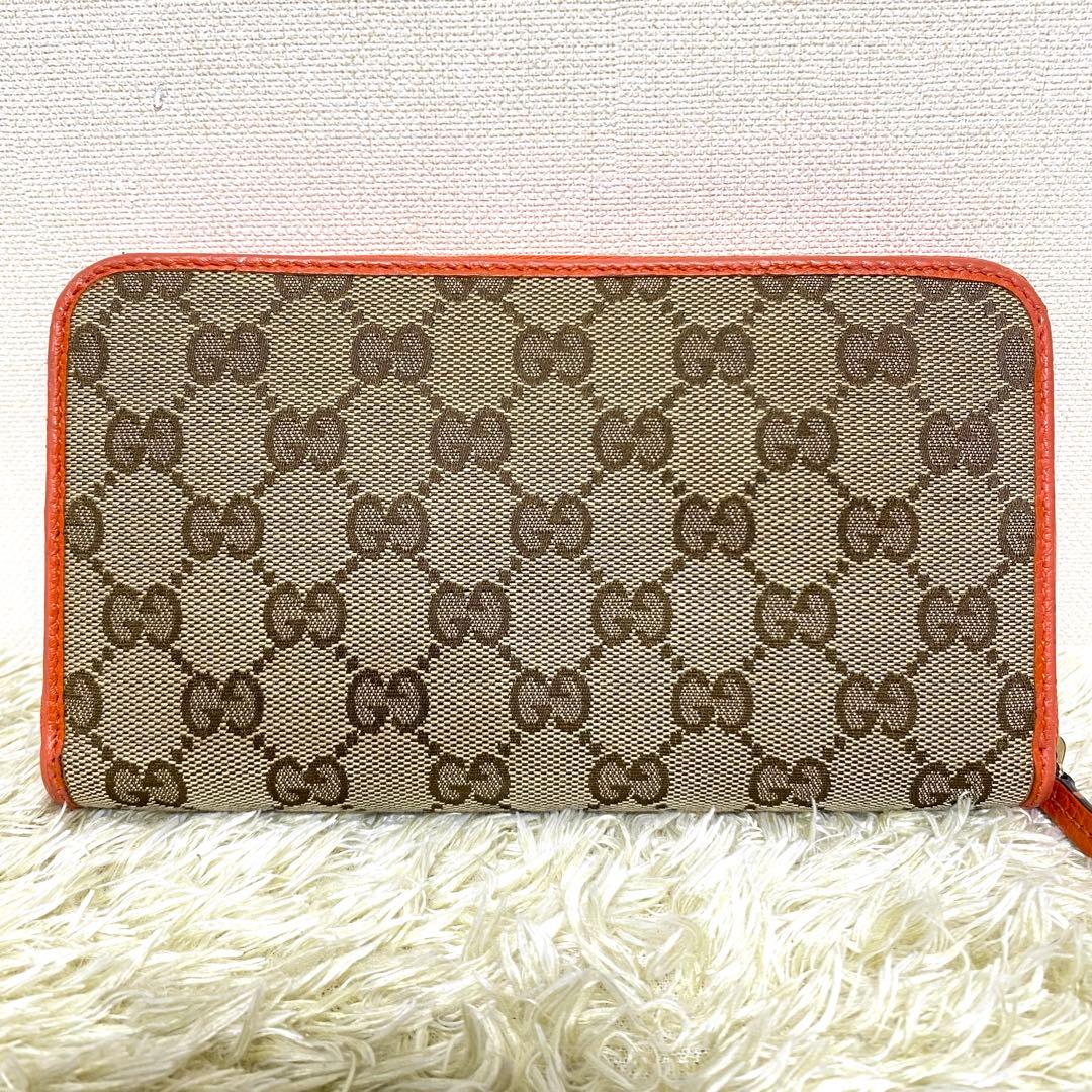 美品✨ GUCCI グッチ 長財布 GGキャンバス ラウンドファスナー オレンジ