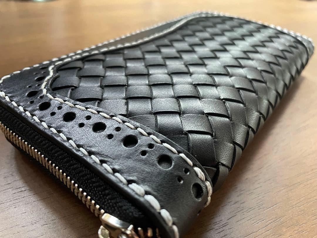 編み込み ラウンドファスナー ロングウォレット