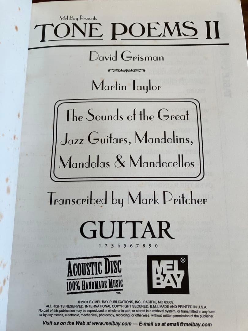 TONY RICE / TONE POEMS 2 FOR GUITAR タブ譜