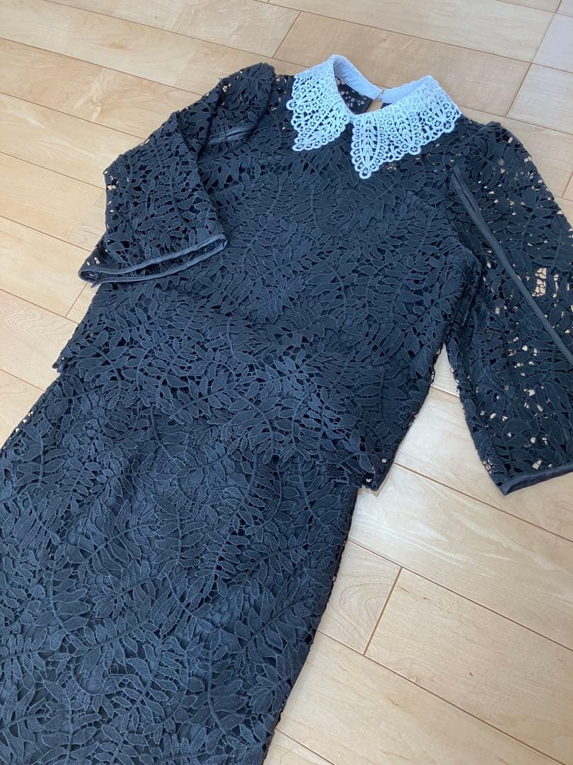 【LEJA】 リーフレースカラースリットスリーブ｜ラインセット アップワンピース