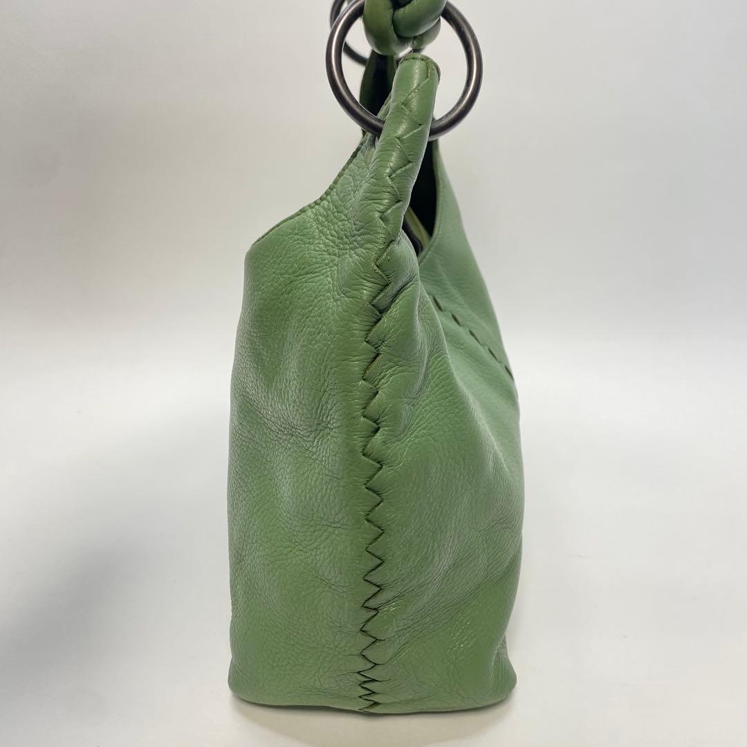 ボッテガヴェネタ グリーン ワンショルダーバッグ 編み込みハンドル