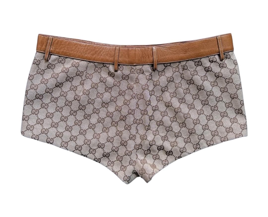 GUCCI レザー トリム付き GG キャンバス ショートパンツ サイズ38