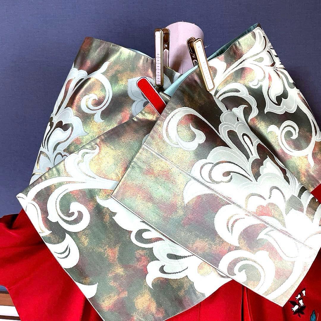 振袖フルセット　手描き友禅　成人式振袖　振袖　裄丈68 バタフライ　赤