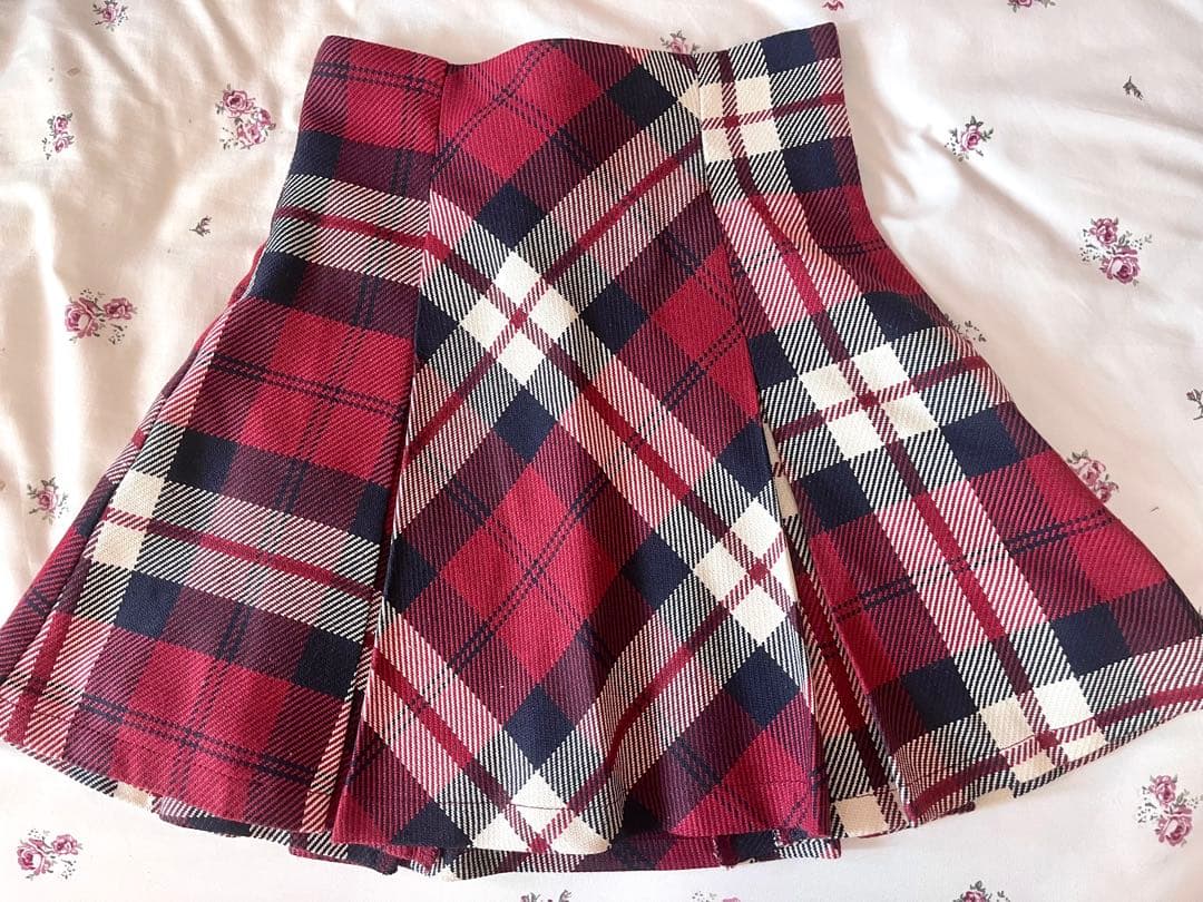ミシェルマカロン フレアチェックスカート レッド 赤 チェックスカート XS
