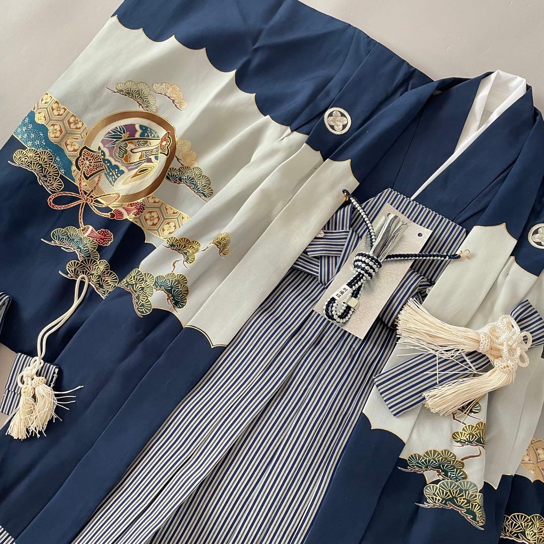 七五三　5歳　正絹　羽織　袴セット　ネイビーコーデ