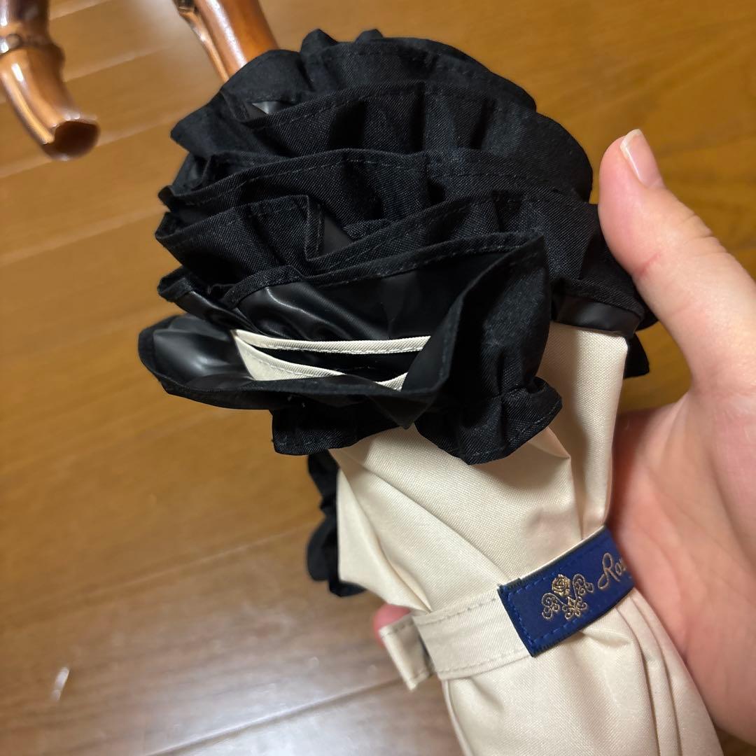 芦屋ロサブラン　フリル付きベージュ晴雨兼用傘