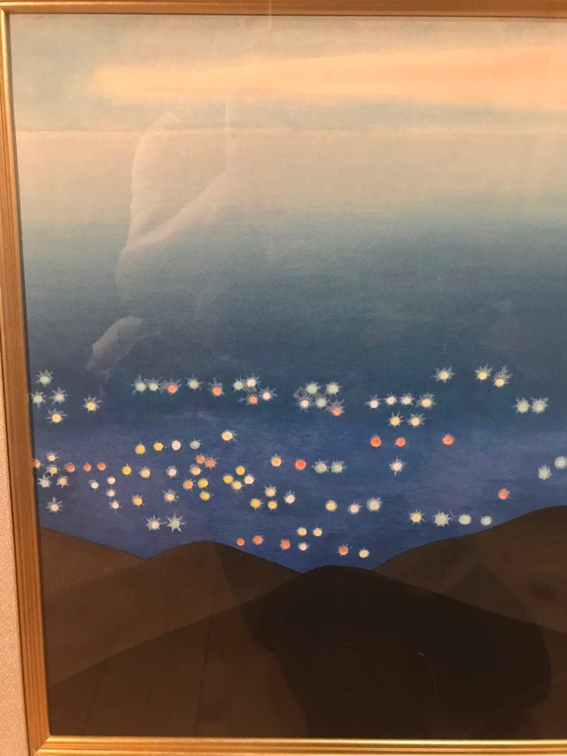 小野竹喬　「京の灯」　木版画　落款・作品証明シール有り