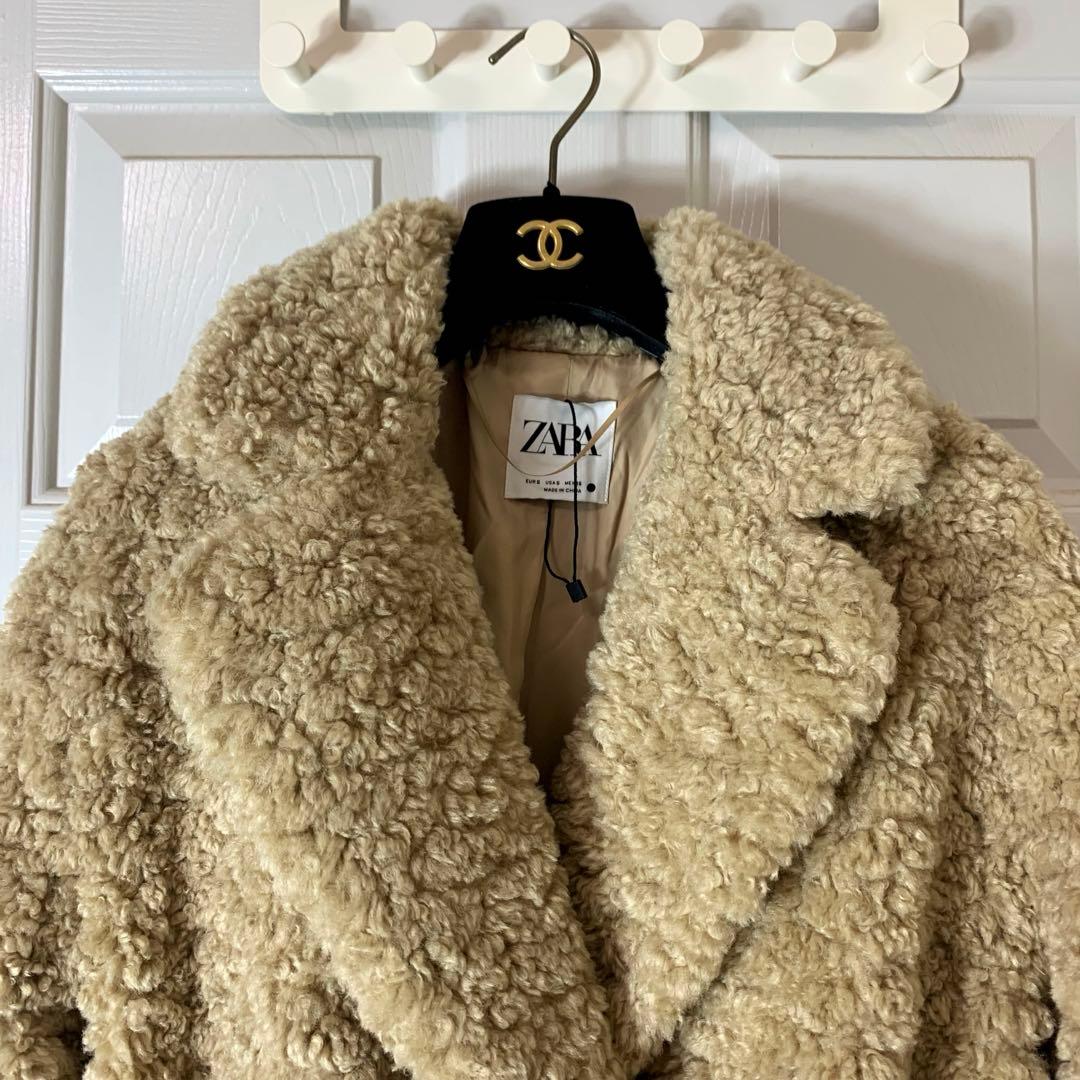 極美品ZARA ザラ テディベアコート　フェイクボアロングコート　ベージュ　S