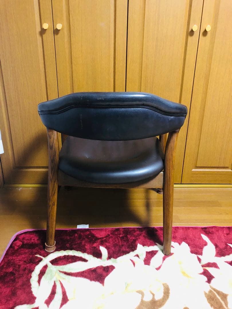 池田木工　本革　木製フレーム アームチェア 黒　①