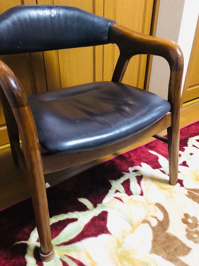 池田木工　本革　木製フレーム アームチェア 黒　①