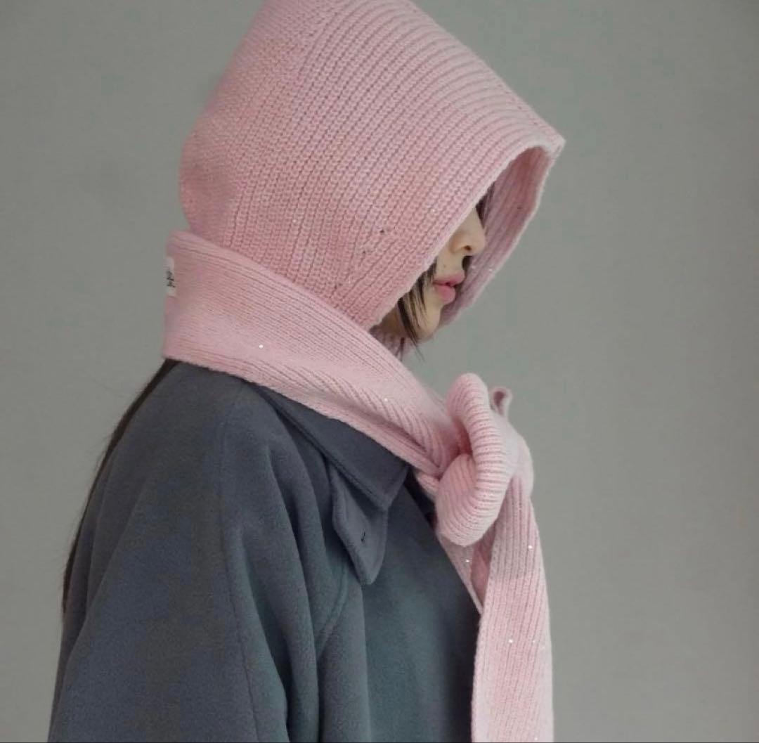 【fekete】ラメフーディーマフラー ピンク