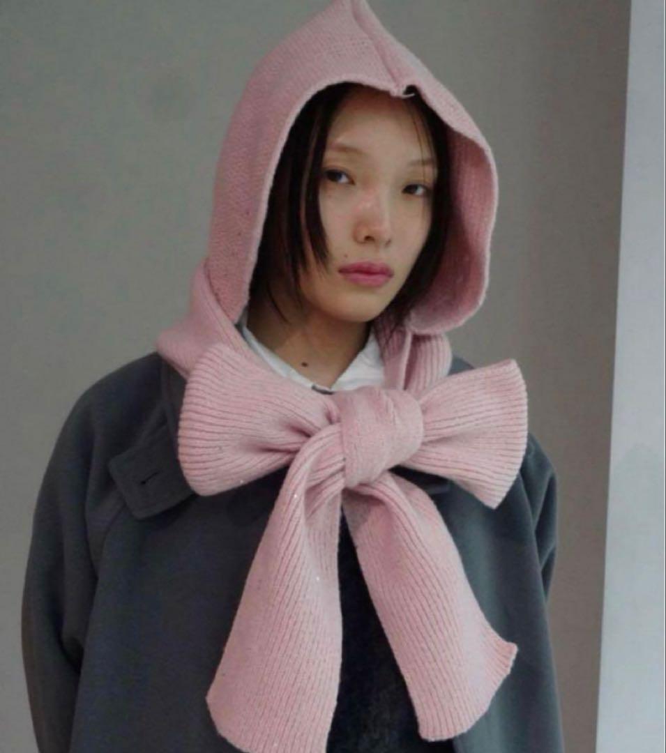 【fekete】ラメフーディーマフラー ピンク