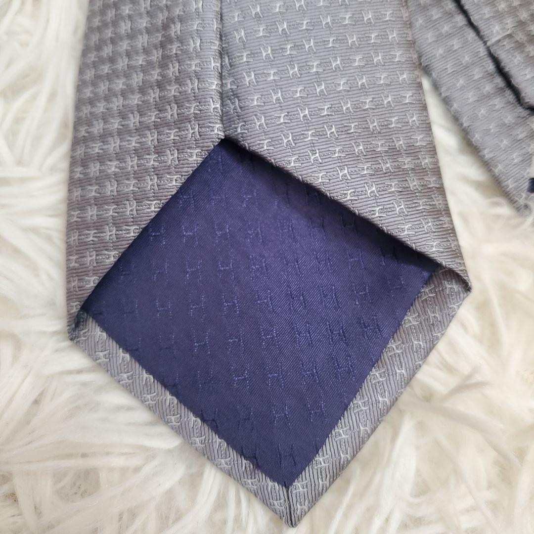 ⭐未使用級⭐HERMES エルメス ファソネ H柄 ネクタイ グレー