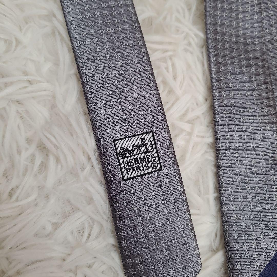 ⭐未使用級⭐HERMES エルメス ファソネ H柄 ネクタイ グレー