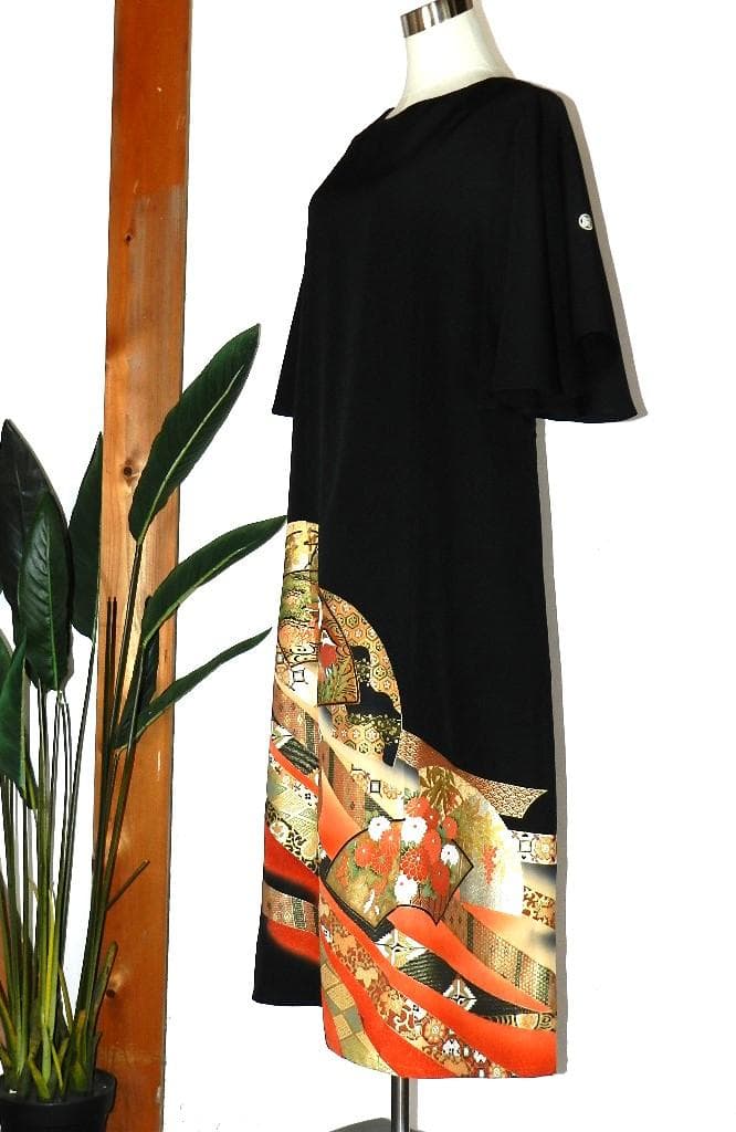 留袖　ワンピース　ドレス　フレアー袖　手書き友禅染　正絹　475　夢ちりめん