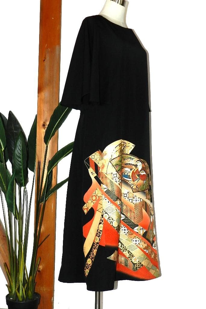 留袖　ワンピース　ドレス　フレアー袖　手書き友禅染　正絹　475　夢ちりめん