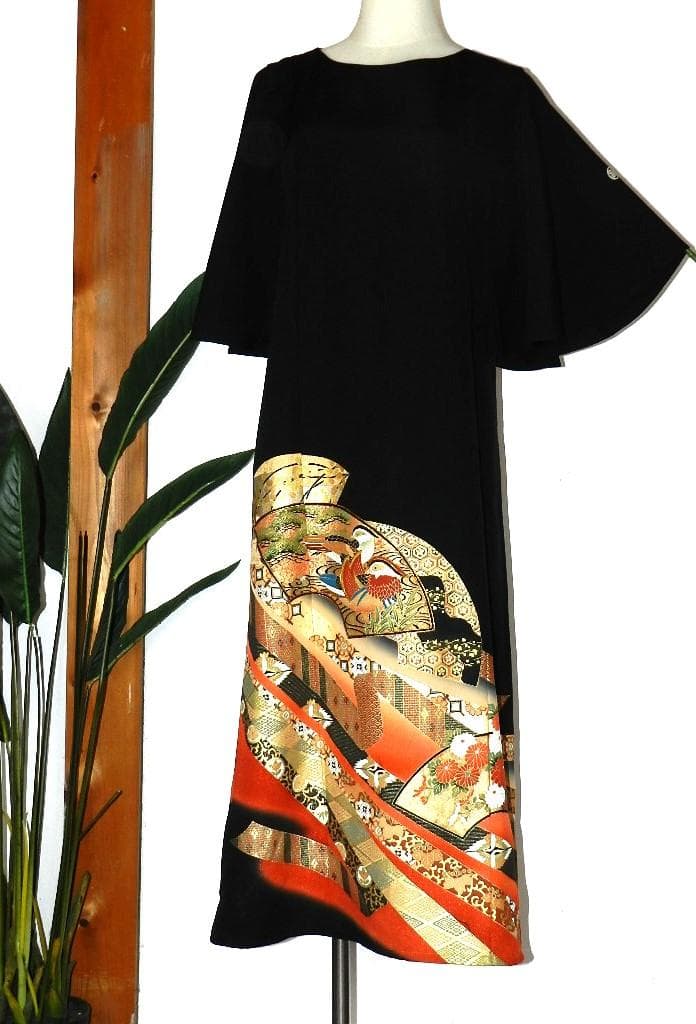 留袖　ワンピース　ドレス　フレアー袖　手書き友禅染　正絹　475　夢ちりめん