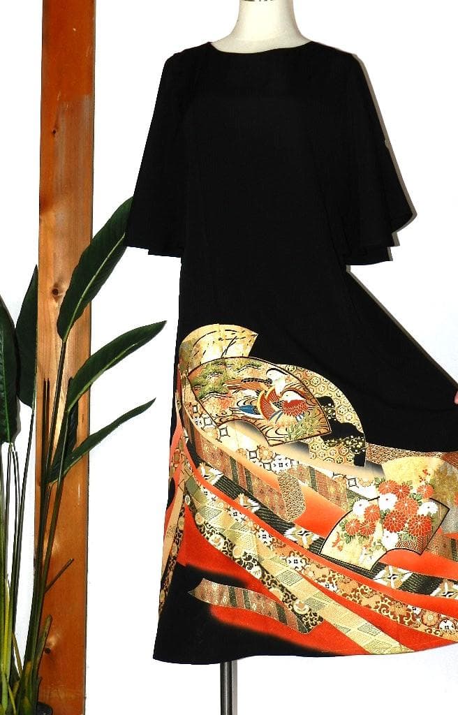 留袖　ワンピース　ドレス　フレアー袖　手書き友禅染　正絹　475　夢ちりめん