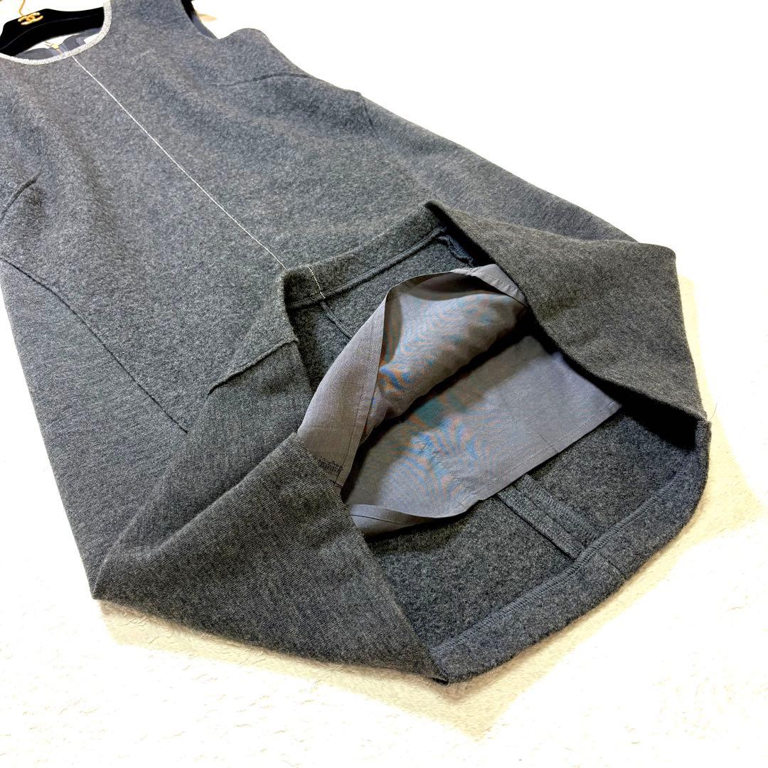 MORABITO STYLE 38 ウールワンピース グレー モニーレ装飾