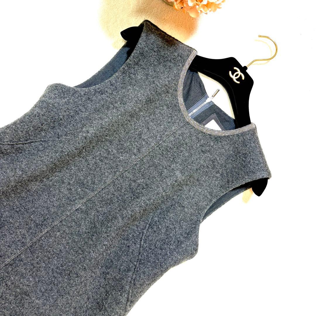 MORABITO STYLE 38 ウールワンピース グレー モニーレ装飾