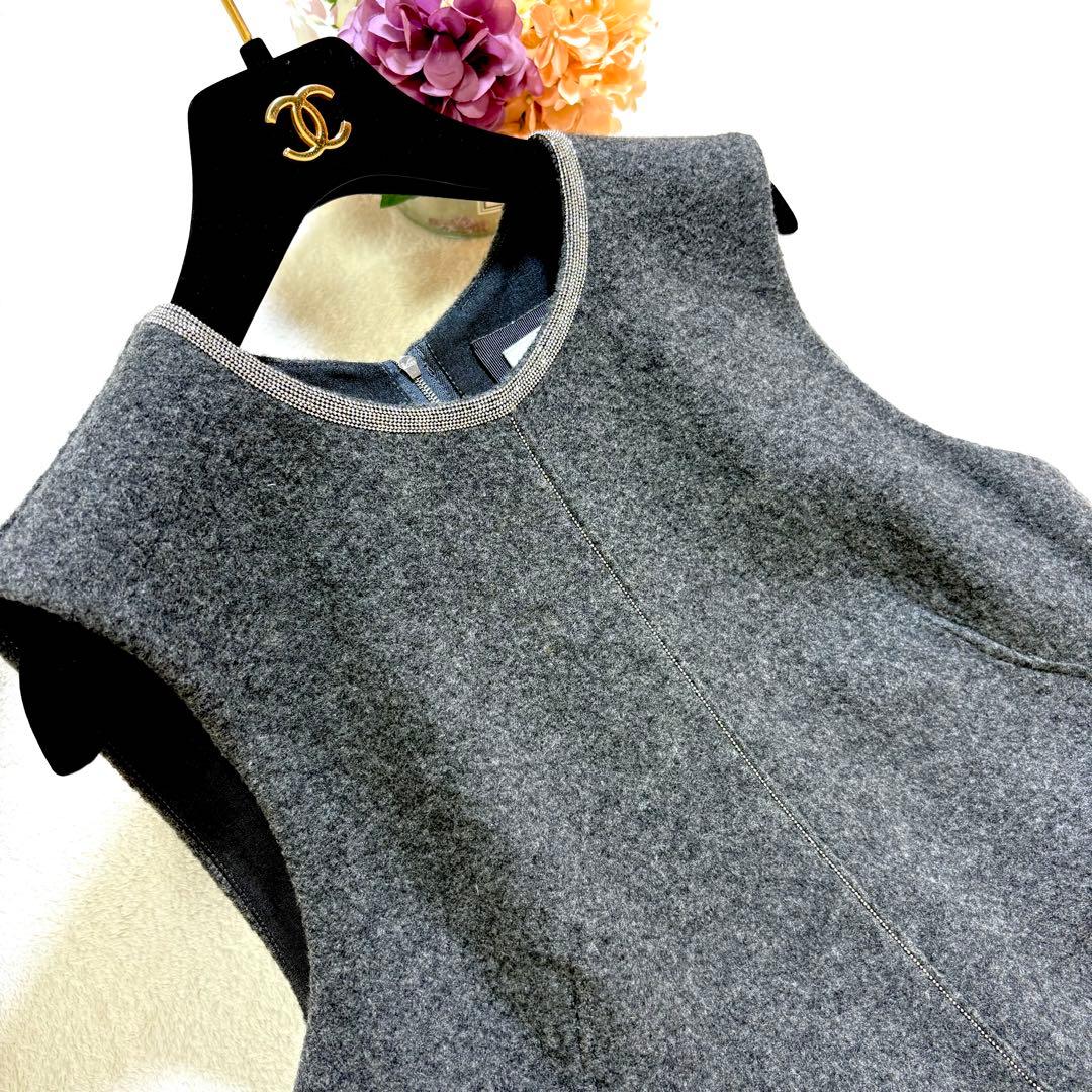 MORABITO STYLE 38 ウールワンピース グレー モニーレ装飾