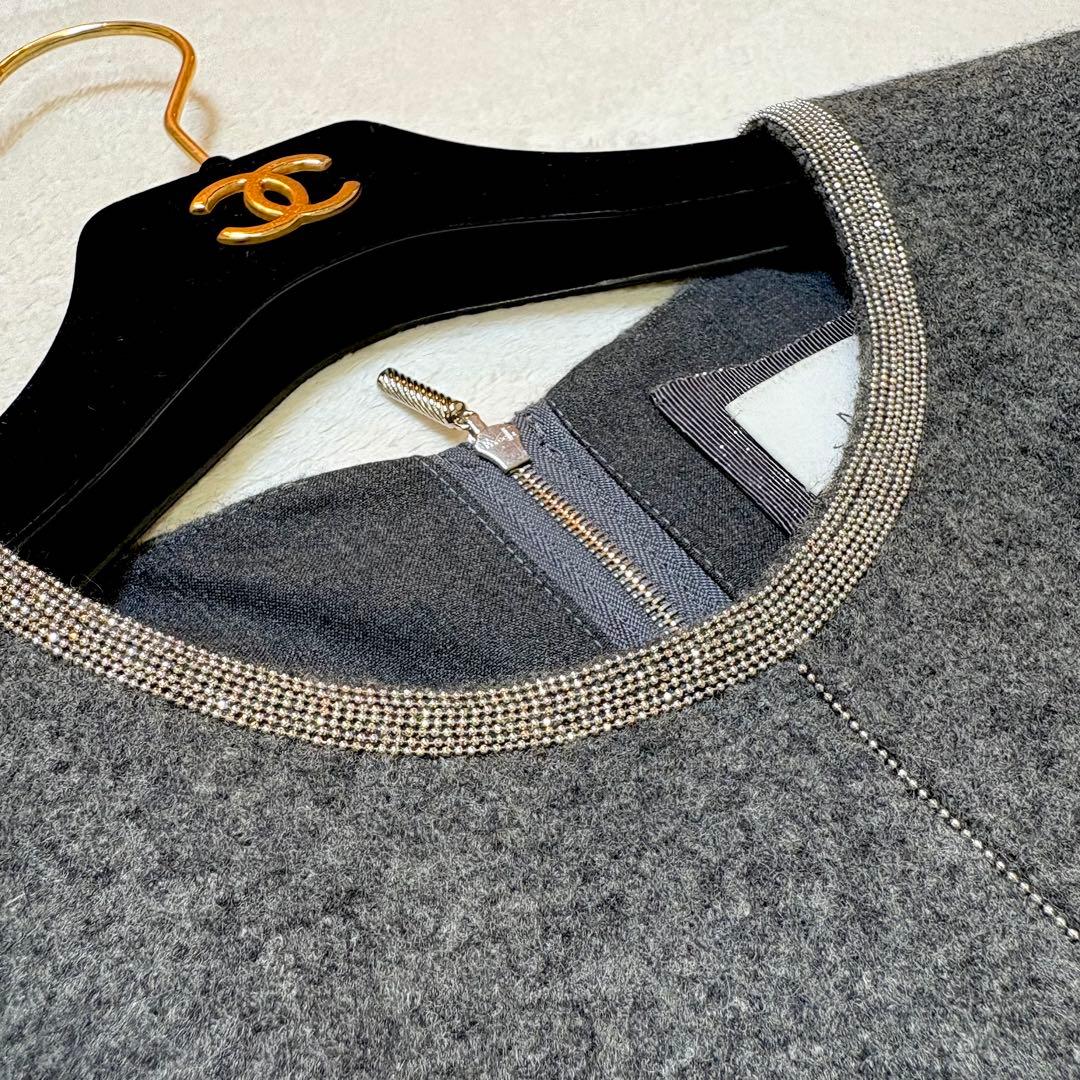 MORABITO STYLE 38 ウールワンピース グレー モニーレ装飾